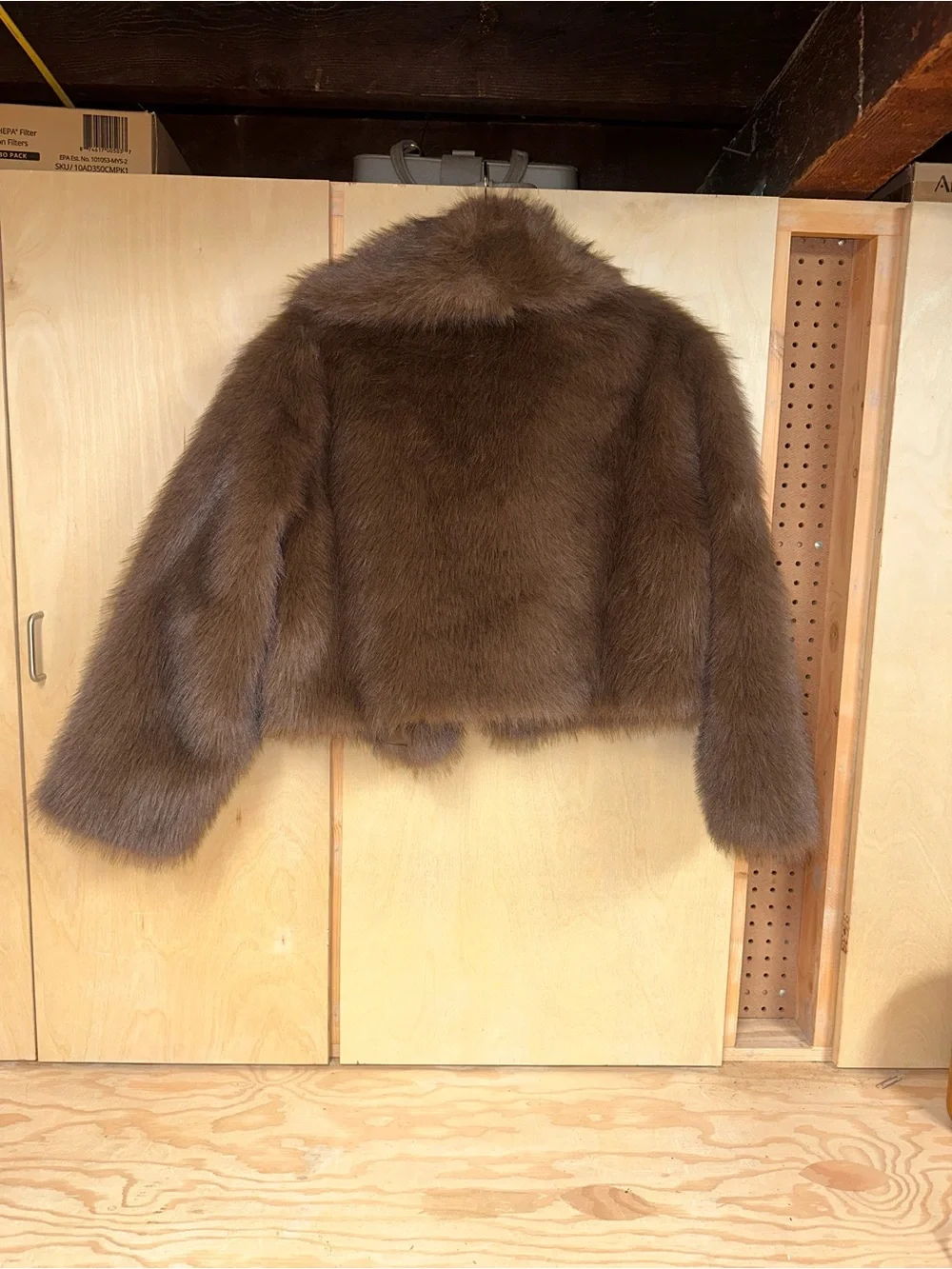 Zara Faux Fur Cropped Jacket in Rich Brown - Picture 3 of 3